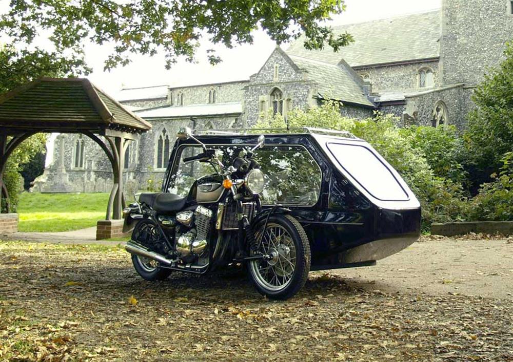 Triumph Bonneville with sidecar hearse